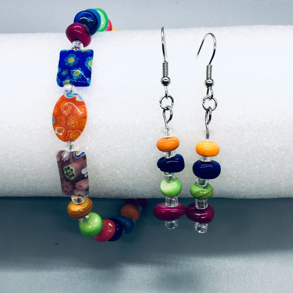 Colorful Millefiori & Chunky Glass Beaded Set - Picture 1 of 5